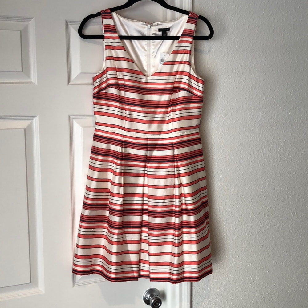 Pleated orange striped Ann Taylor dress
